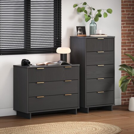 Manhattan Comfort Granville Dark Grey 5-Drawer Tall Dresser and 3-Drawer Standard Dresser, Set of 2 GRAN015